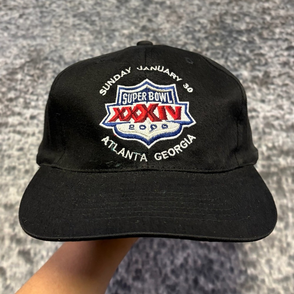 VTG Super Bowl XXXIV 2000 Hat Snapback Atlanta, Georgia NFL Black Adjustable Cap